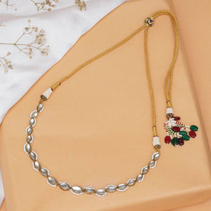 Kundan choker set in gold-tone with matching earrings and long bridal necklace, perfect for wedding functions , festive and bridal wear