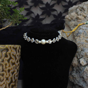 Kundan choker set in gold-tone with matching earrings and long bridal necklace, perfect for wedding functions , festive and bridal wear