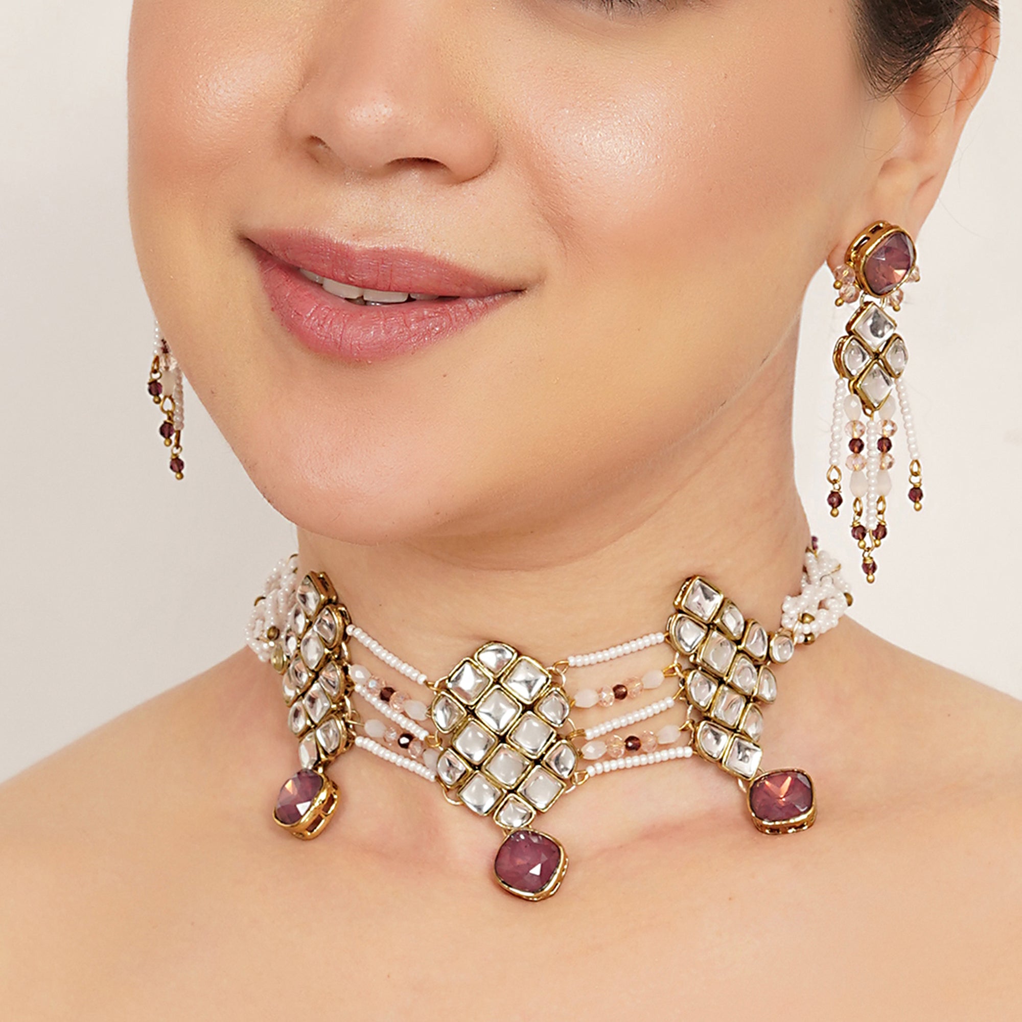 Purple Kundan paradise choker set