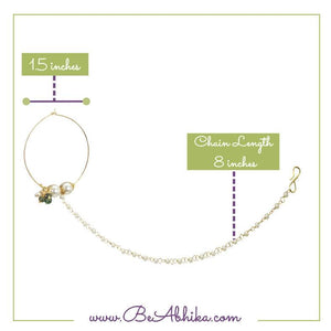 Traditional Indian bridal nath with kundan stones, green beads, and pearl hair chain Indian Nathiya Nathani Nose Ring