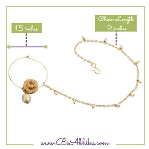 Traditional Indian bridal nath with kundan stones, green beads, and pearl hair chain Indian Nathiya Nathani Nose Ring