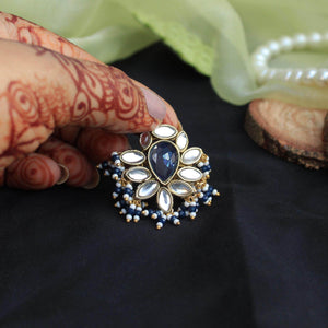 Beabhika Handmade Artificial Jewelry Gold Tone Adjsutable Kundan Ring Blue Kundan Rings Daily Wear Part Wear Traditional Kundan Jewelry Statement Small Fashion Ring Cocktail Ring Set White Kundan Ring Blue Color Adjustable Rings Available On COD In India Delhi Traditional Heeramandi Style Jewelry