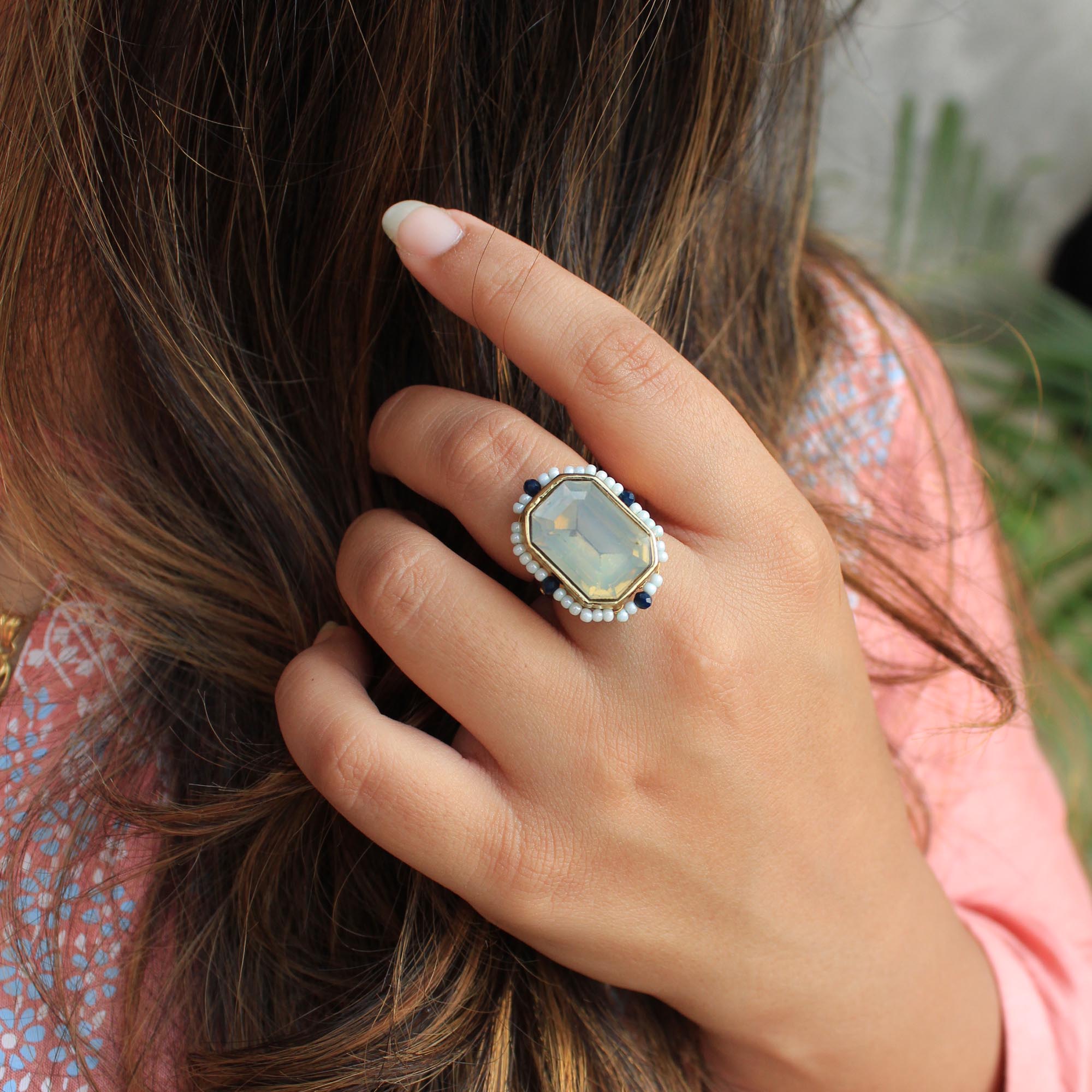 Sky Blue Crystal Chocker Necklace, Ring, & Earrings Set