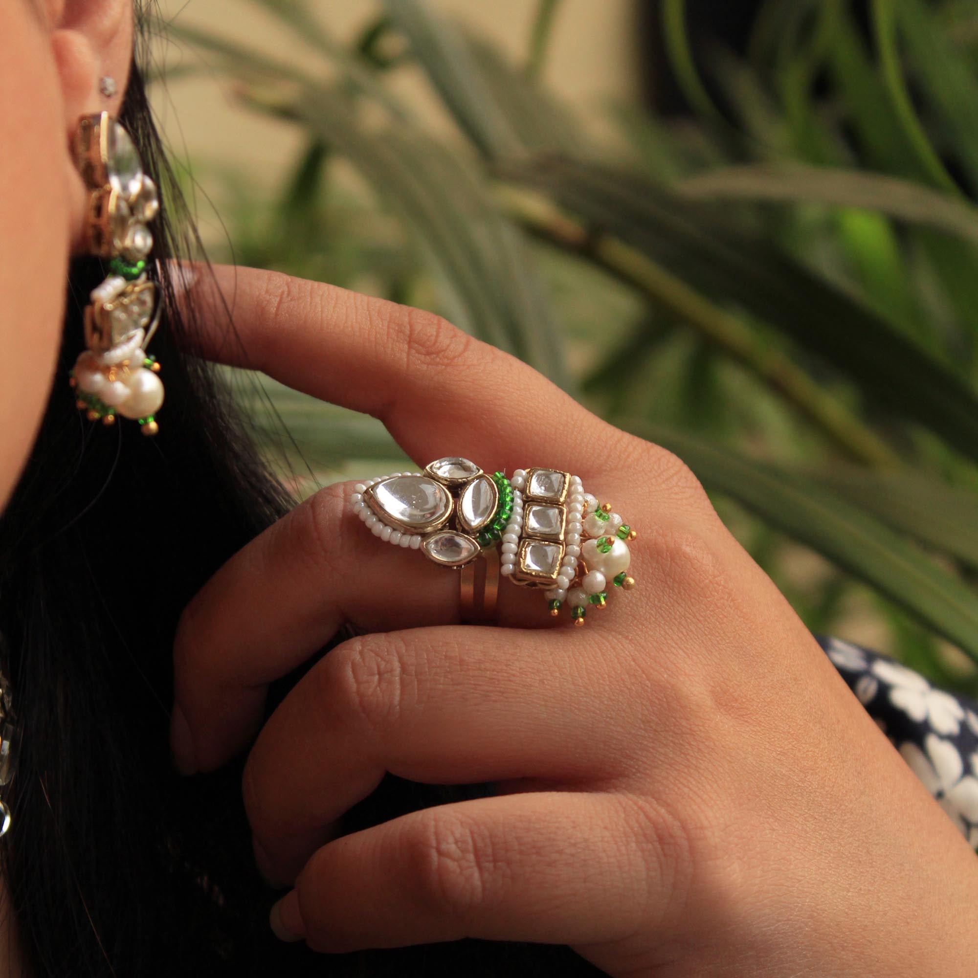 Divine Kundan Ring & Earrings Set