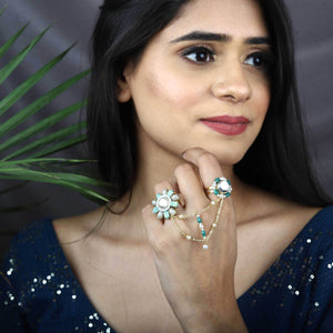 Garden Green Two-Finger Ring - BeAbhika.com