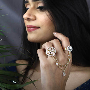 Enamelled Beauty two-finger ring - BeAbhika.com