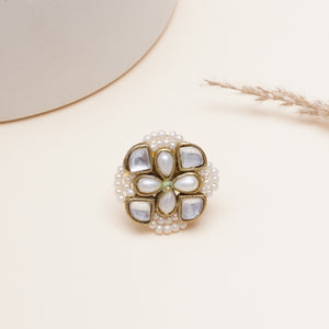Kundan & Pearl Bloom Adjustbale Ring