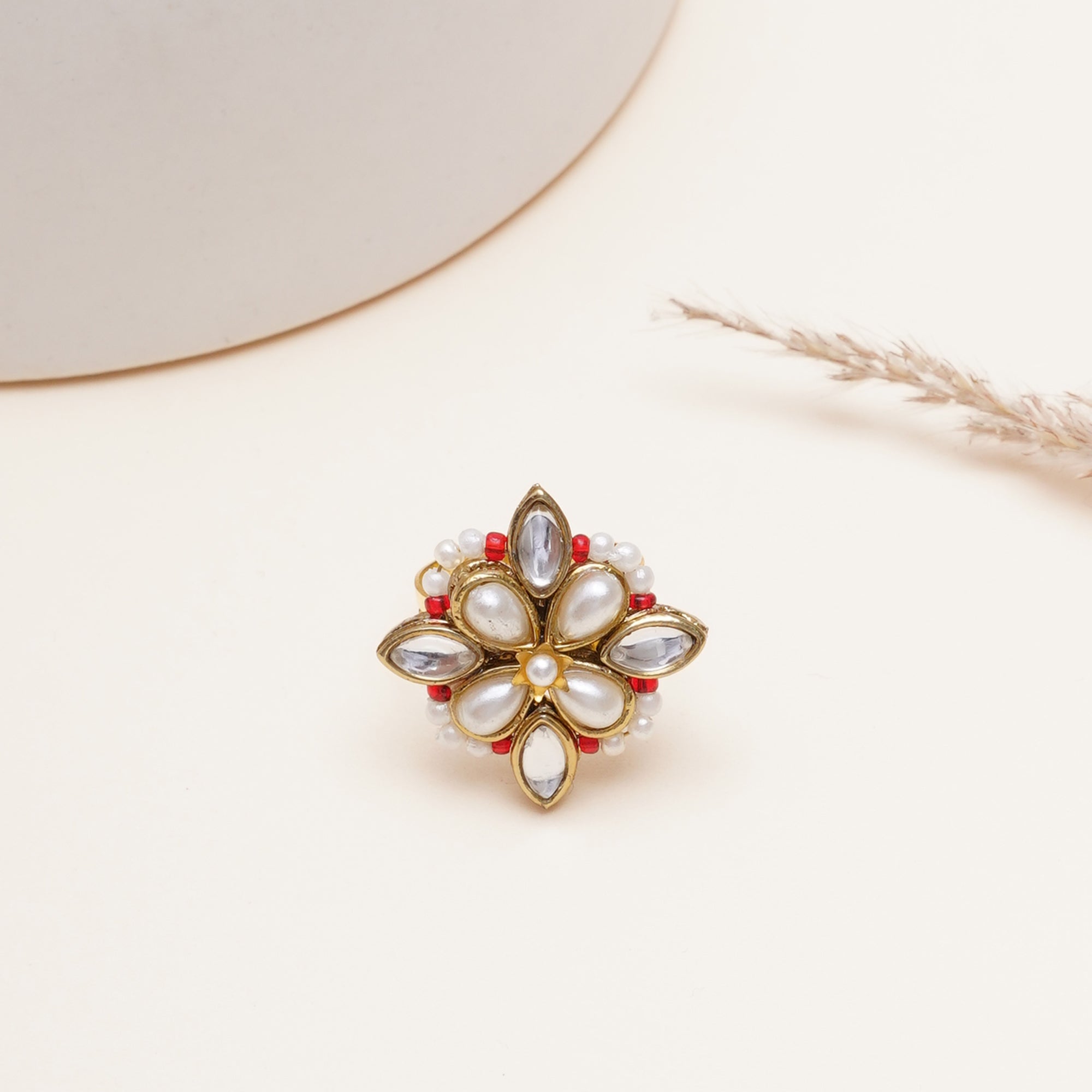 Kundan & Pearl Floral Ring