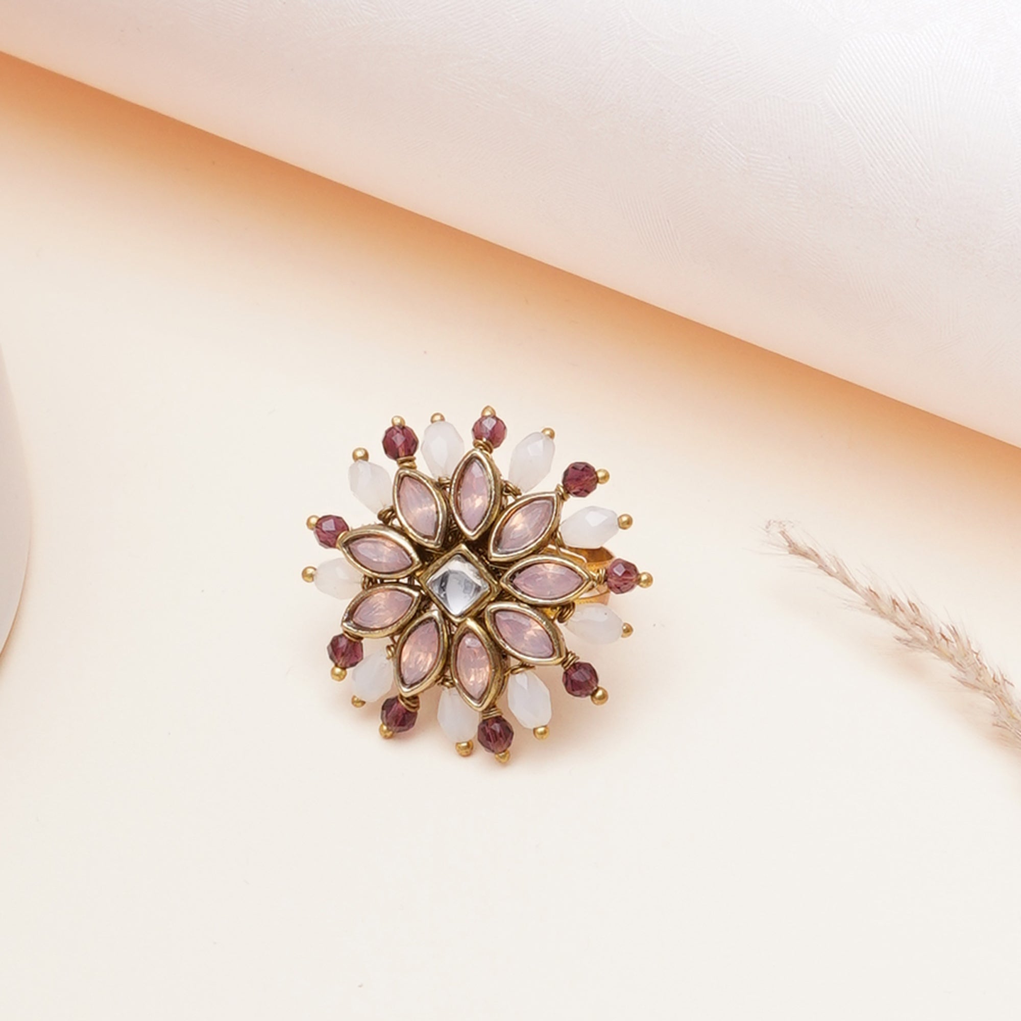 Blush Kundan Bloom Ring