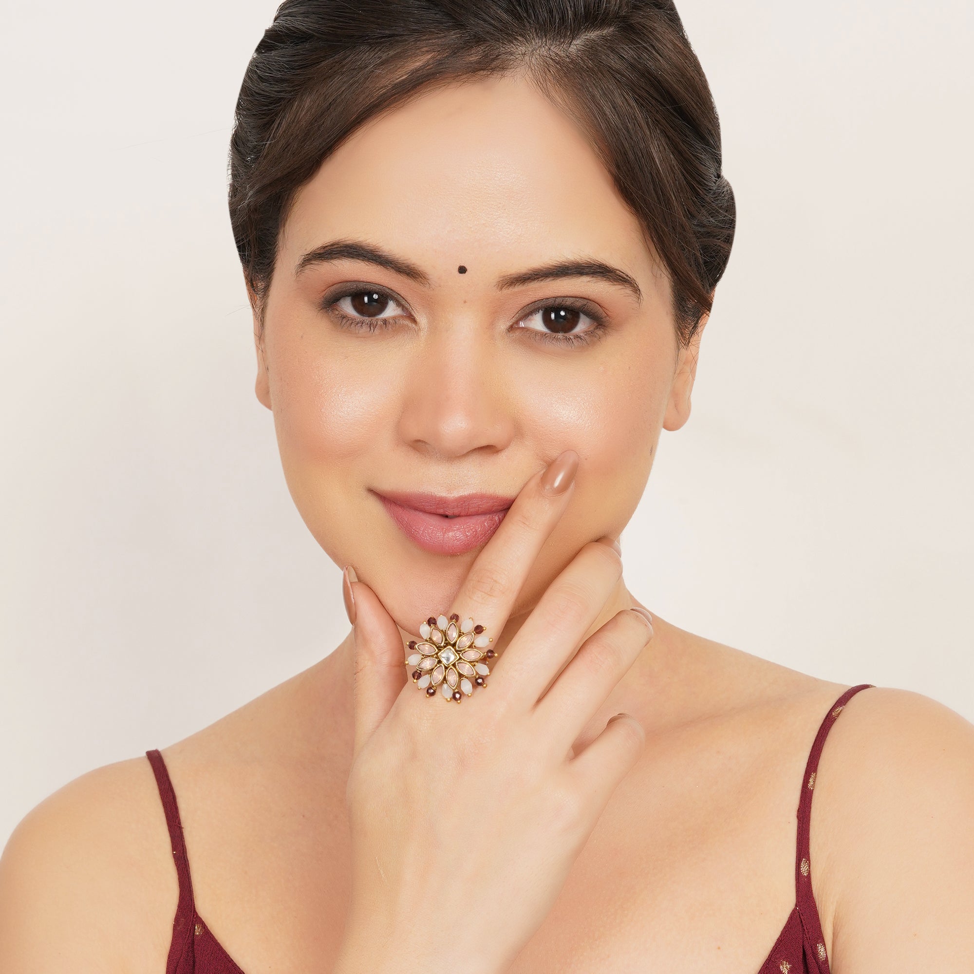 Blush Kundan Bloom Ring