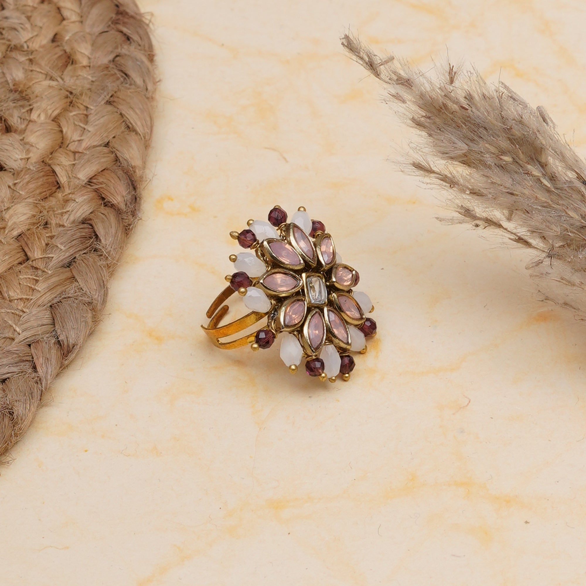 Blush Kundan Bloom Ring