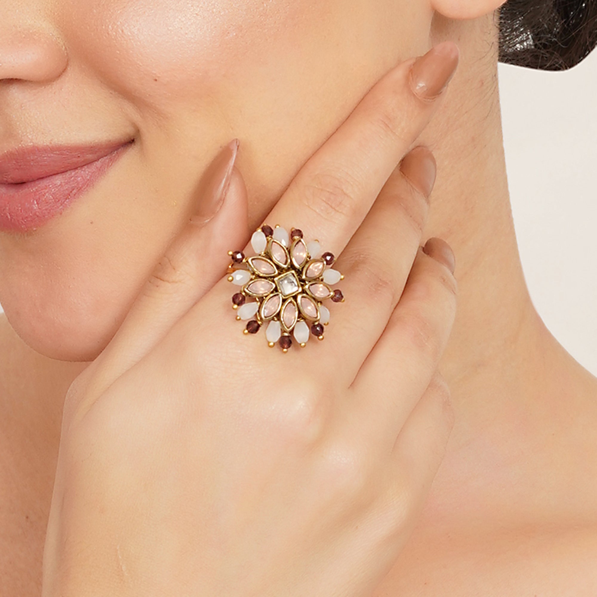 Blush Kundan Bloom Ring