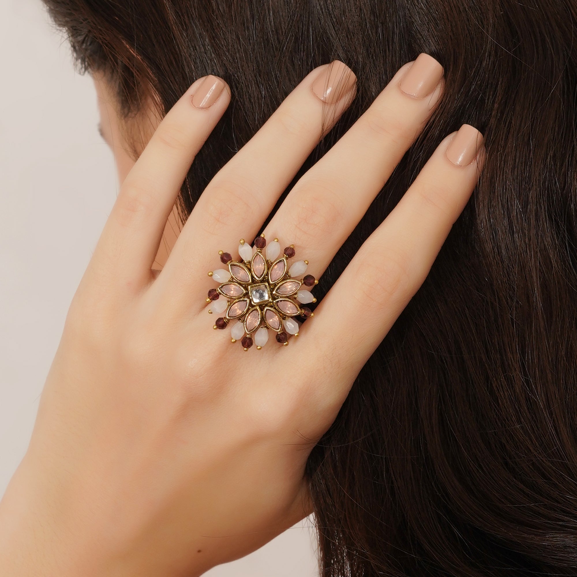 Blush Kundan Bloom Ring