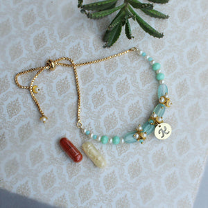 BeAbhika Blue Beads Personalised Bracelet Lumba Bhabhi Rakhi Designer Unique Rakhi For Sister In Law Customise Name Initial Letter Lumba Bracelet Style Available In India Online Best Price COD Available Express Shipping Send Rakhi To Bhai