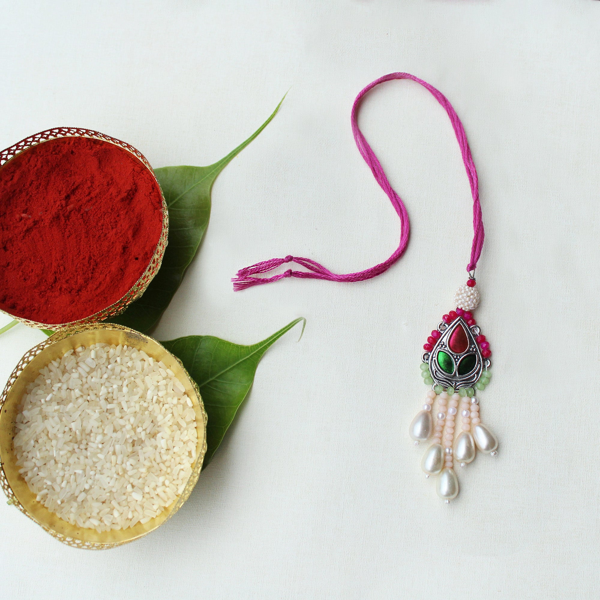 Regal Blossom Vivid Vintage Rakhi Lumba Set