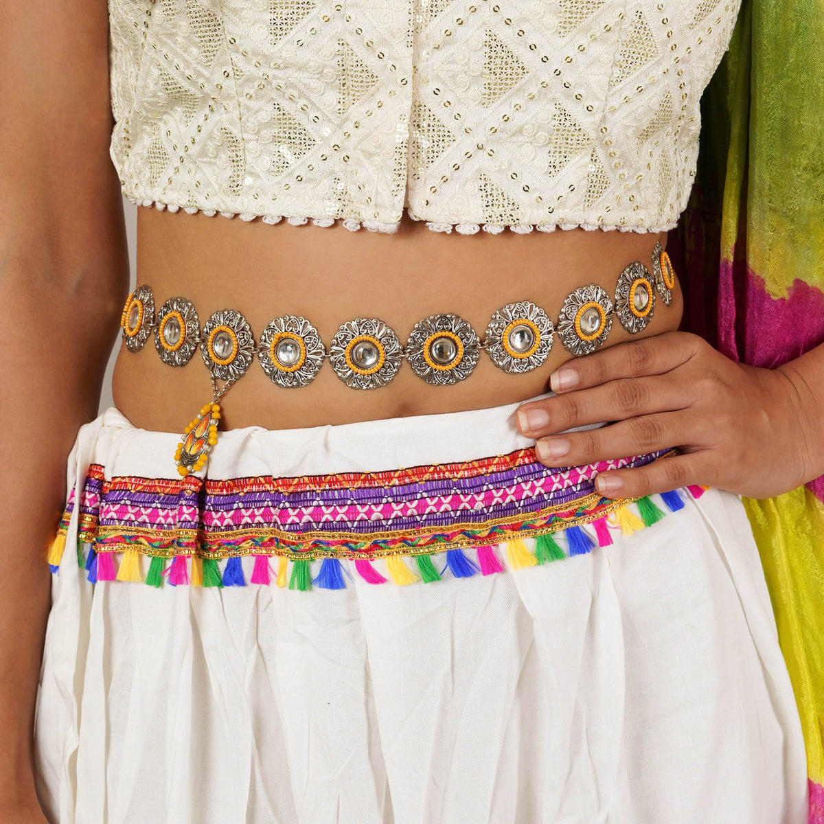 Gorgeous Gold Orange Grey Bohemian Indian Bali Sparkle Bling Ethnic Belt Tassels Amazon.com: Gypsy Indian Bell Dangle Earrings Set Retro  main image 3