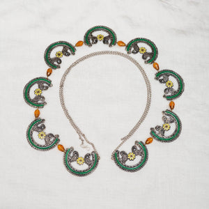 Oxidized Silver Elephant Waistbelt with Floral Beads - BeAbhika.com