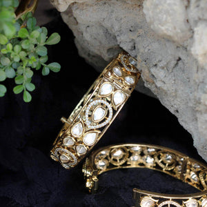 Eternal Elegance Openable Kundan Bangle - Set Of 2 Pieces - BeAbhika.com