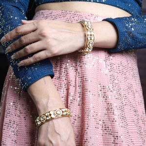 Eternal Elegance Openable Kundan Bangle - Set Of 2 Pieces - BeAbhika.com