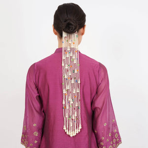 Multicolour Pearl Cascade Hair Veil - BeAbhika.com