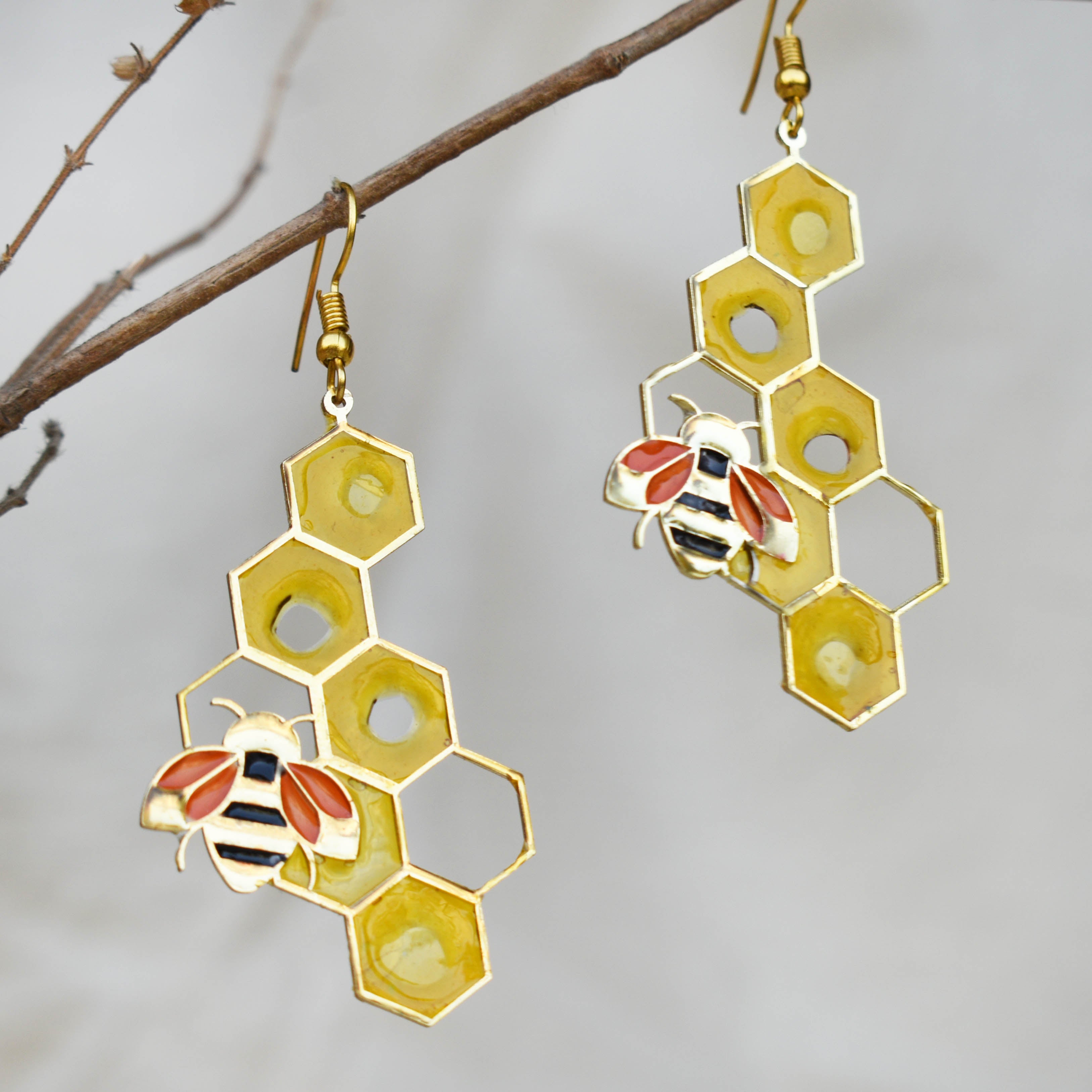 Honey Bee Theme Resin Earrings