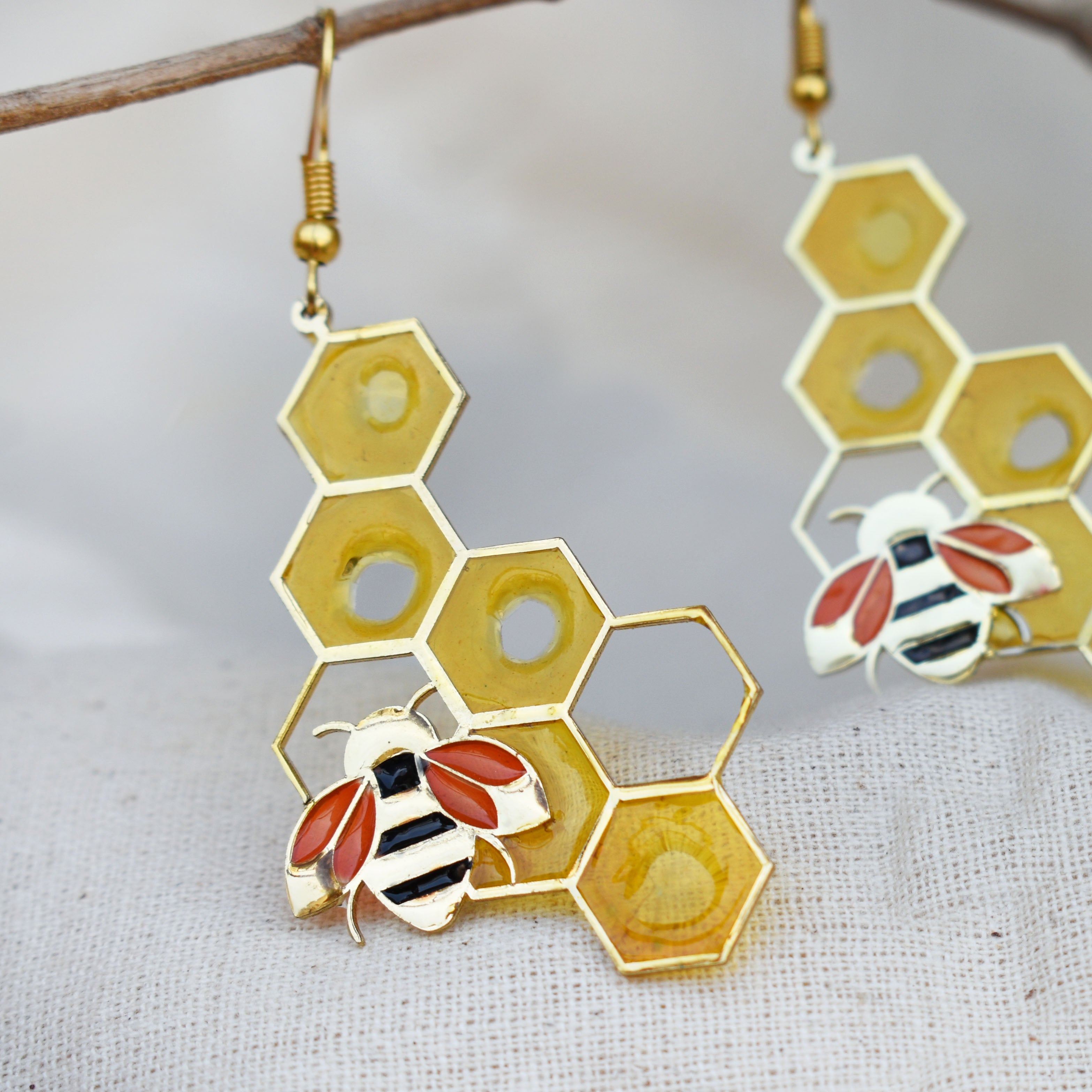 Honey Bee Theme Resin Earrings