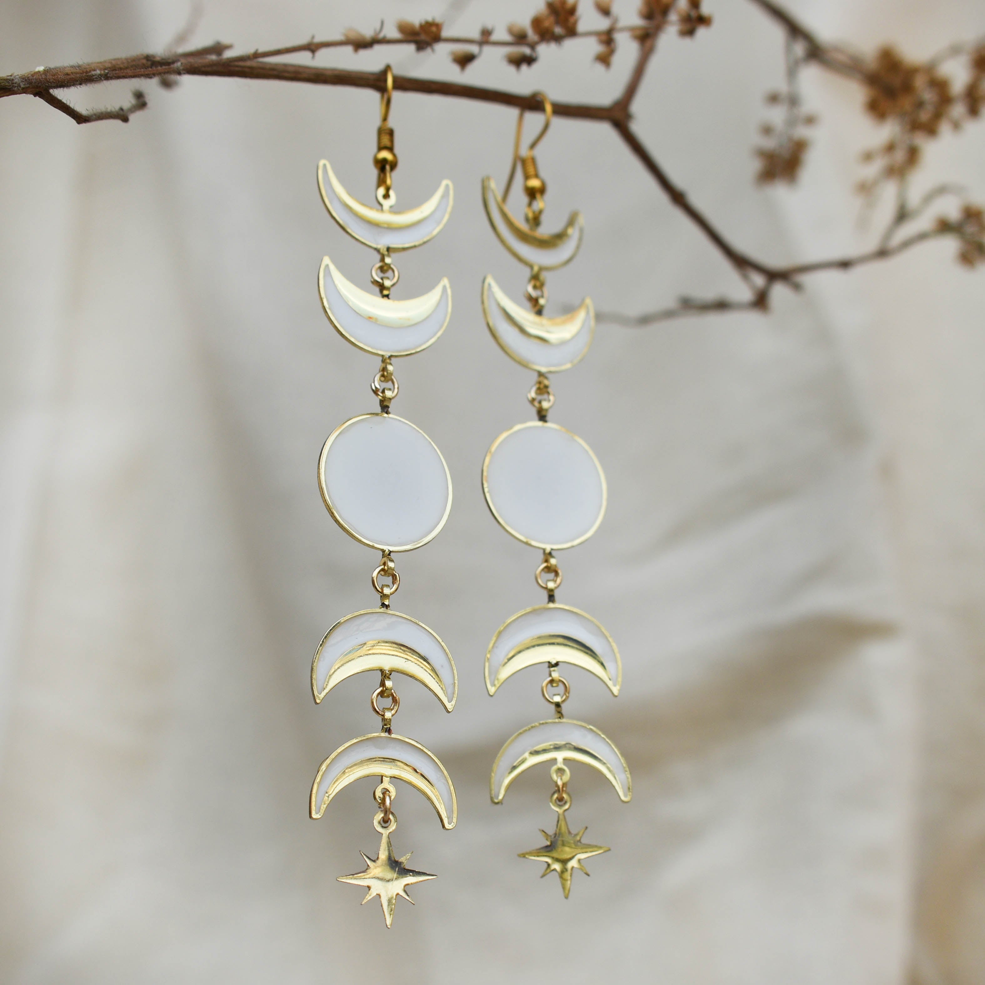 Phases Of Moon White & Golden Resin Earrings