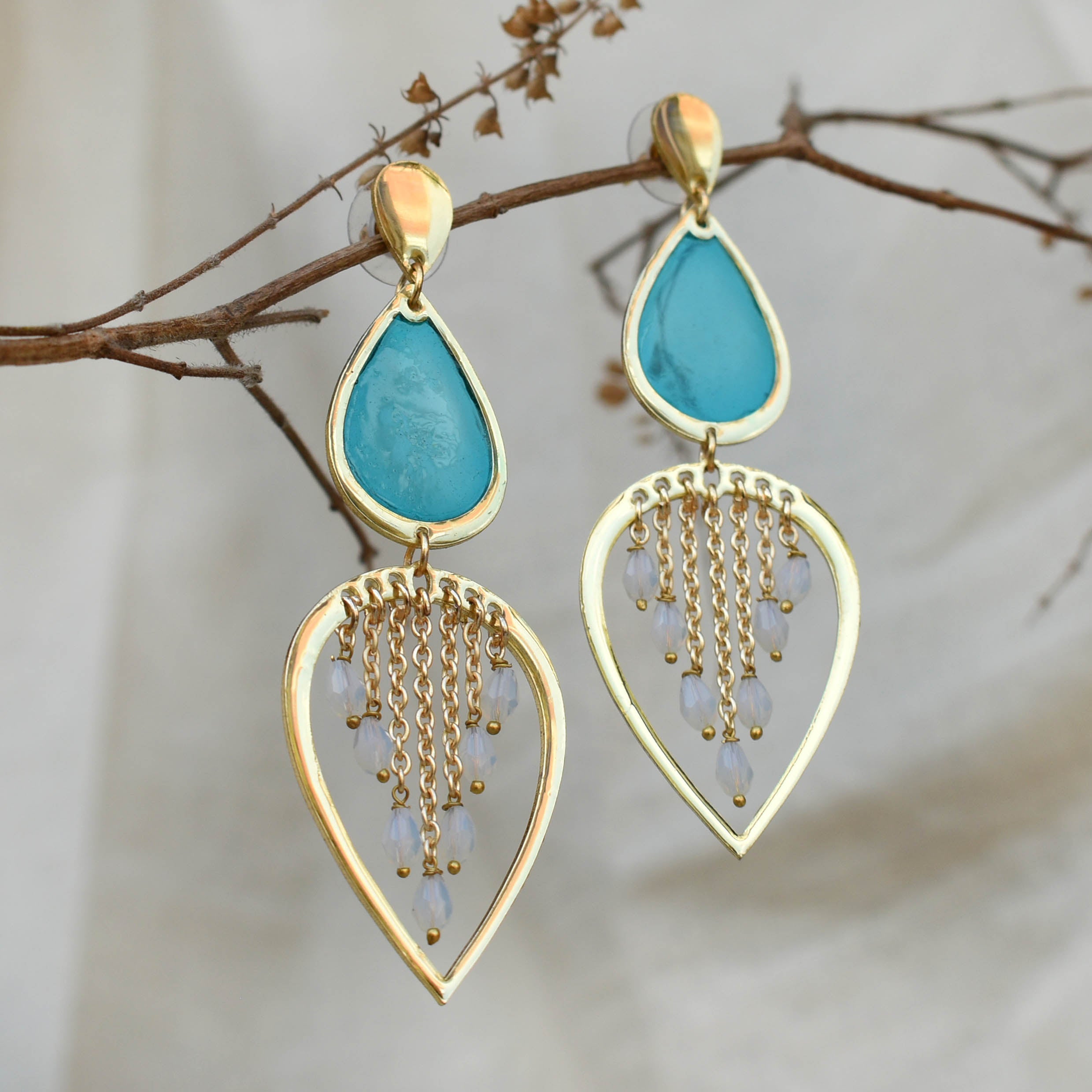 Water Dew Drops Blue Resin Earrings