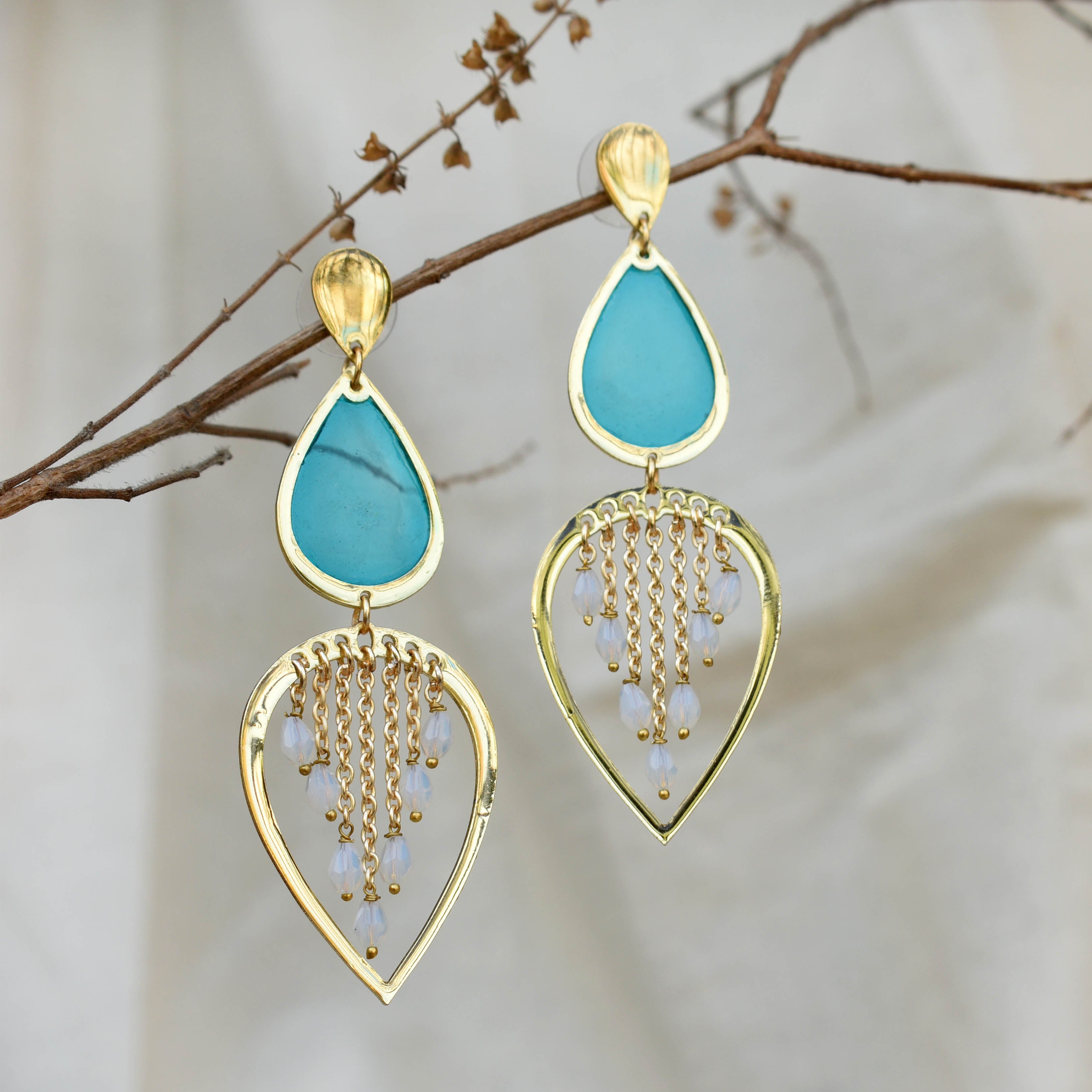 Water Dew Drops Blue Resin Earrings