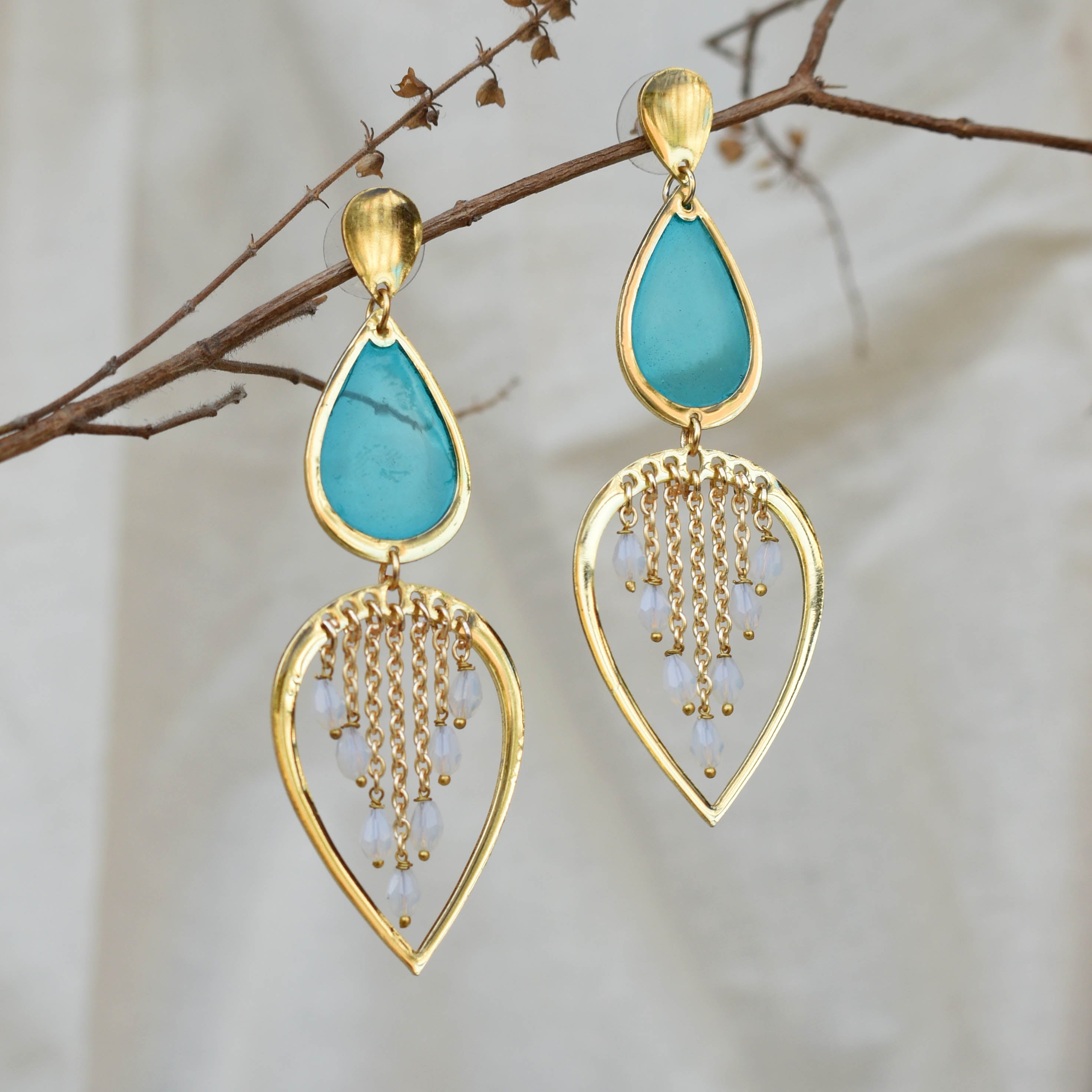 Water Dew Drops Blue Resin Earrings