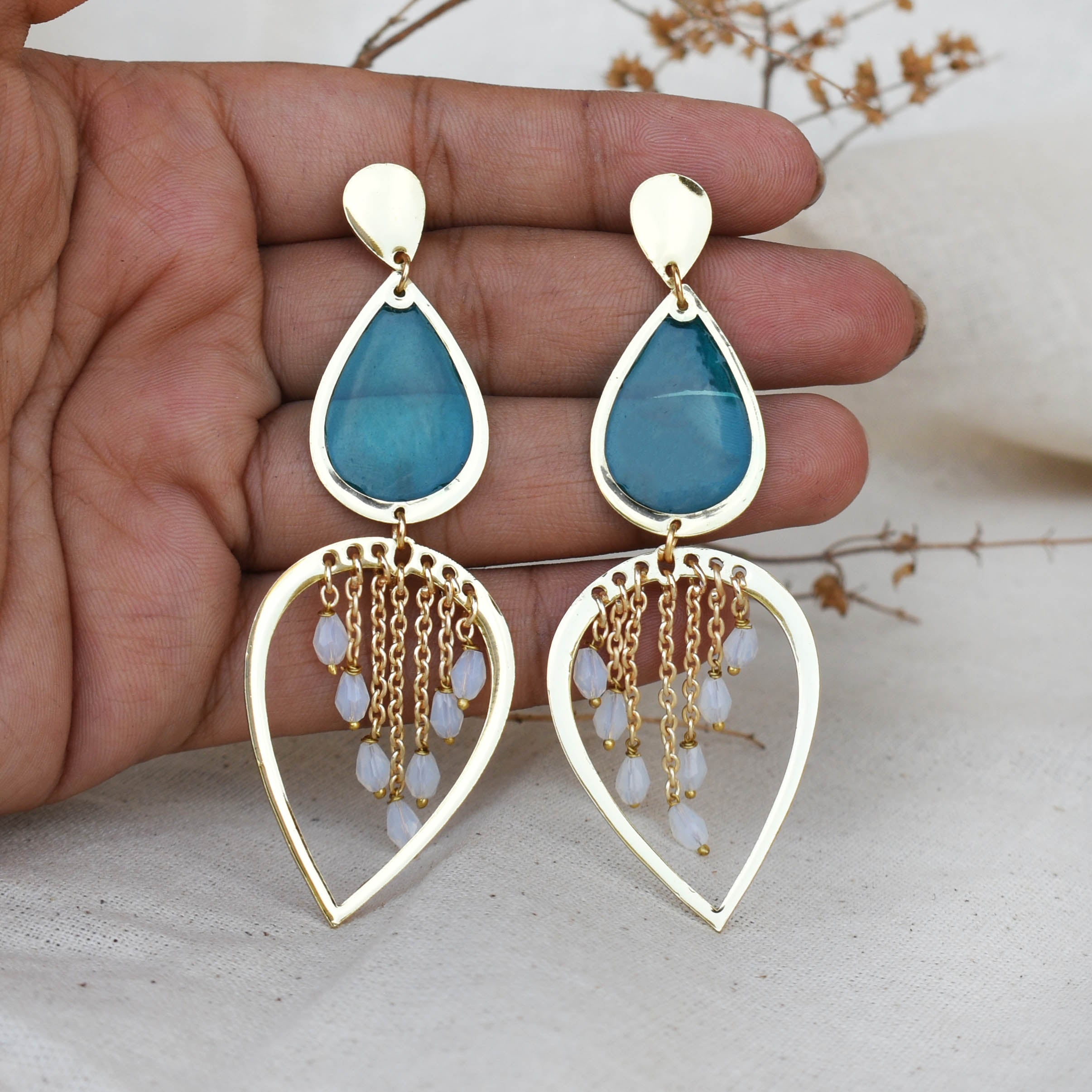 Water Dew Drops Blue Resin Earrings