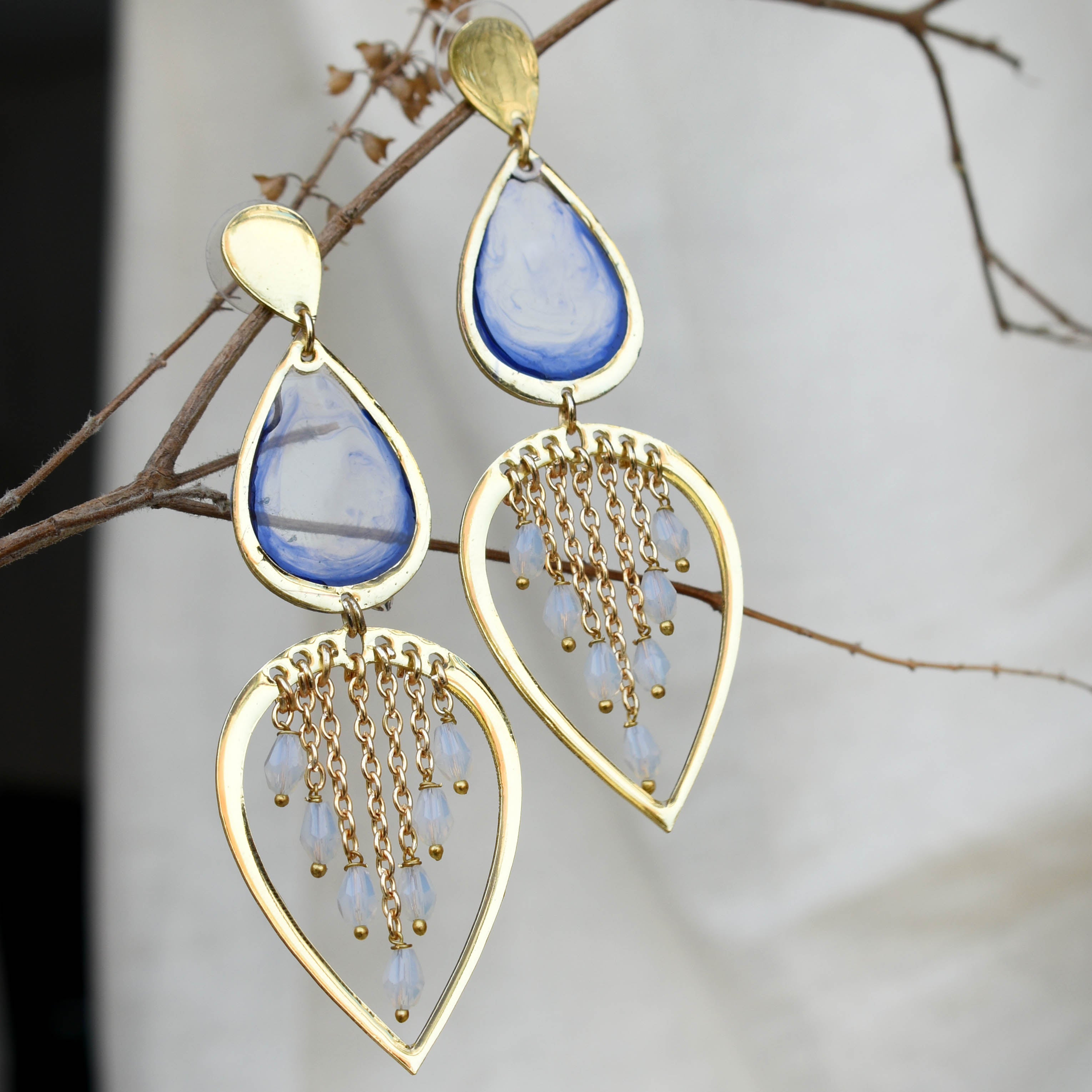 Water Dew Drops Transparent Blue Resin Earrings