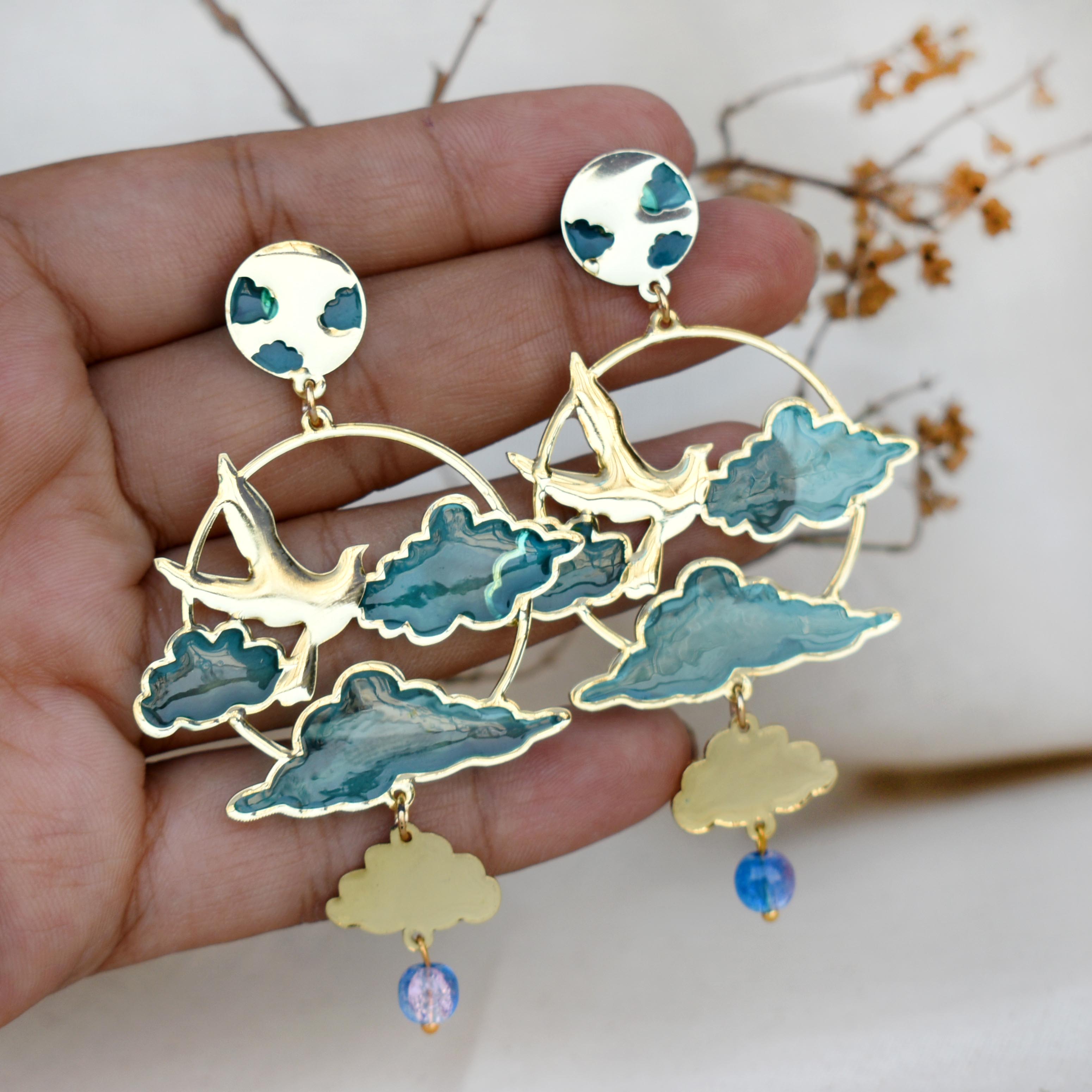 Bird & Sky Blue Resin Earrings