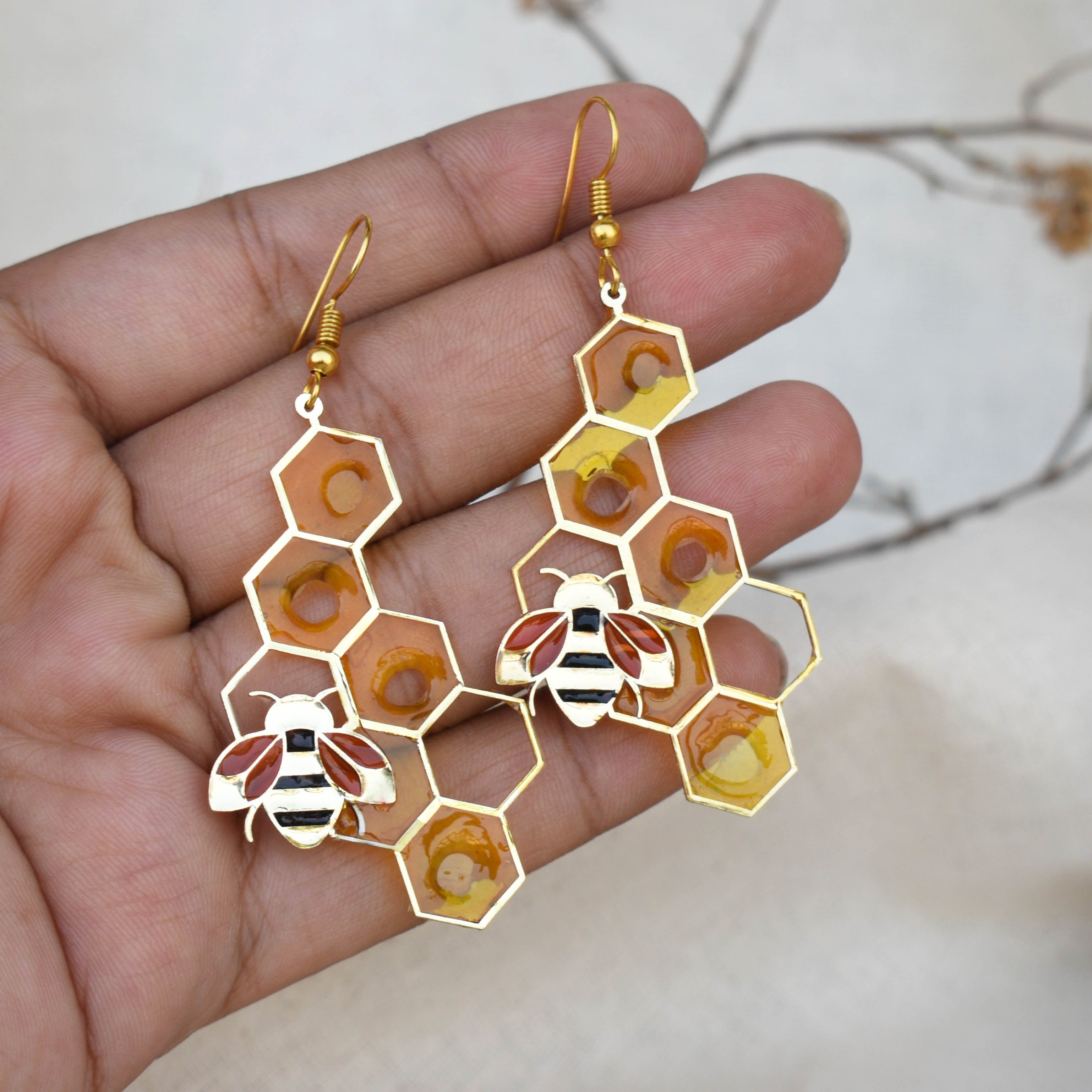 Honey Bee Theme Resin Earrings