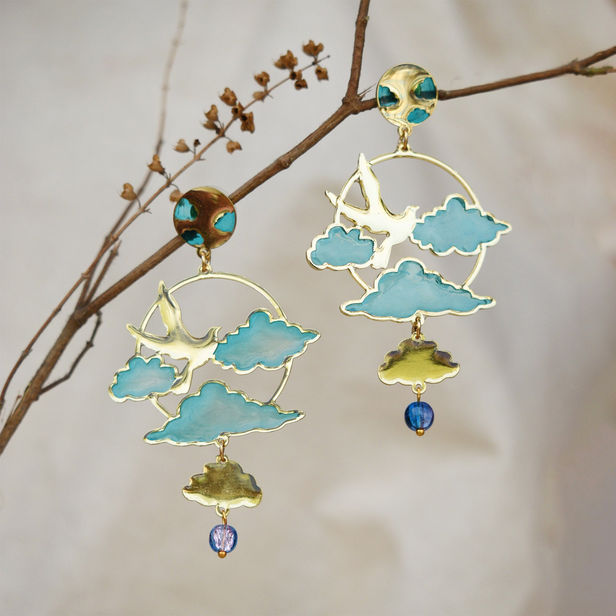 Bird & Sky Blue Resin Earrings