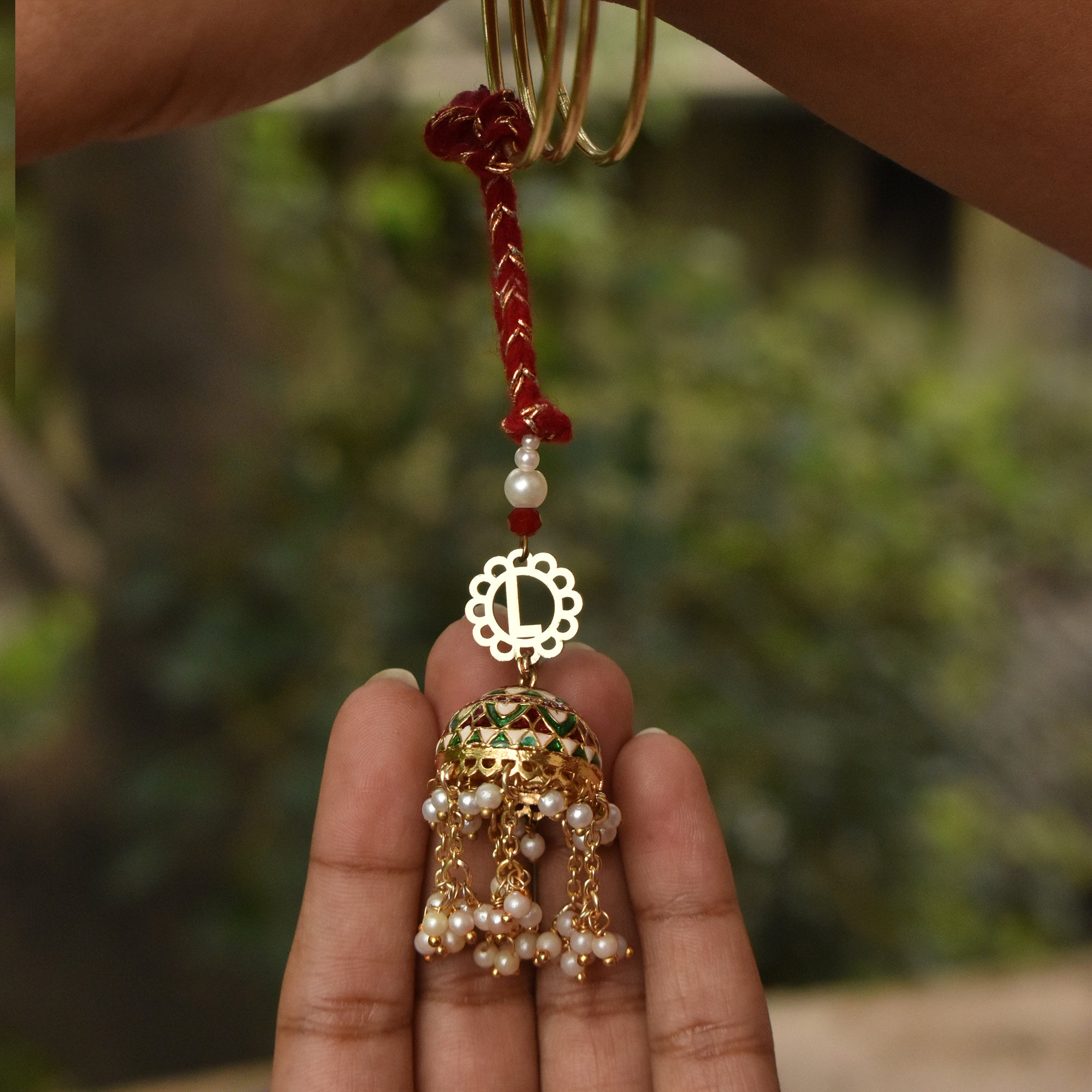 Meenakari Jhumki Pearl Initial Lumba