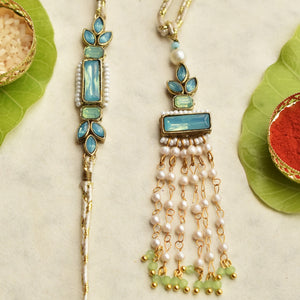 Ocean Bloom & Aqua Blossom Rakhi-Lumba Set