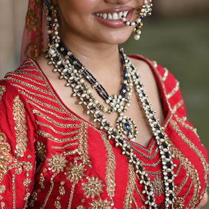 Blue Hues Full Set With Choker, Long Necklace, Earrings, Bracelet & 2 Rings - BeAbhika.com