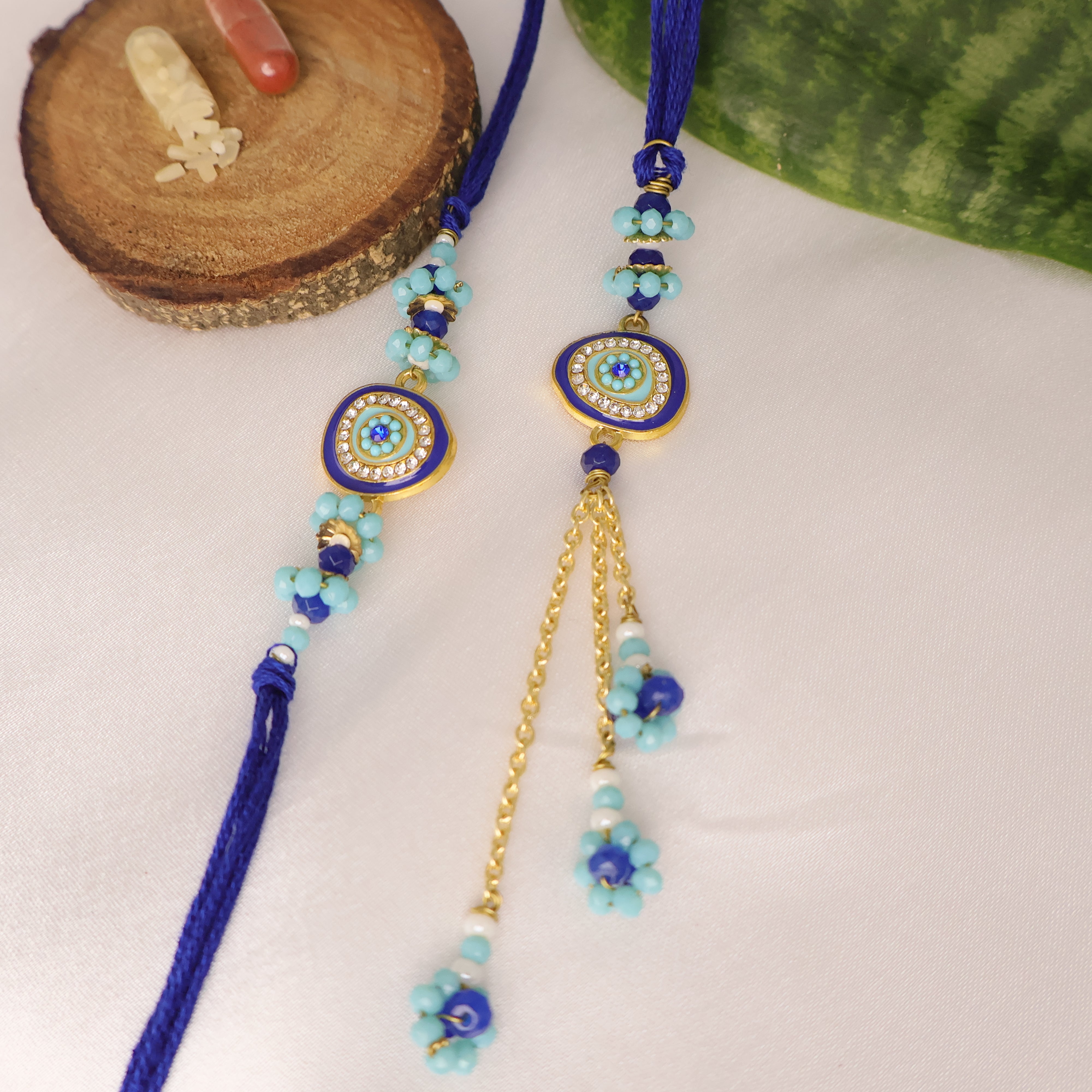 Blue Evil Eye Rakhi & Lumba Set