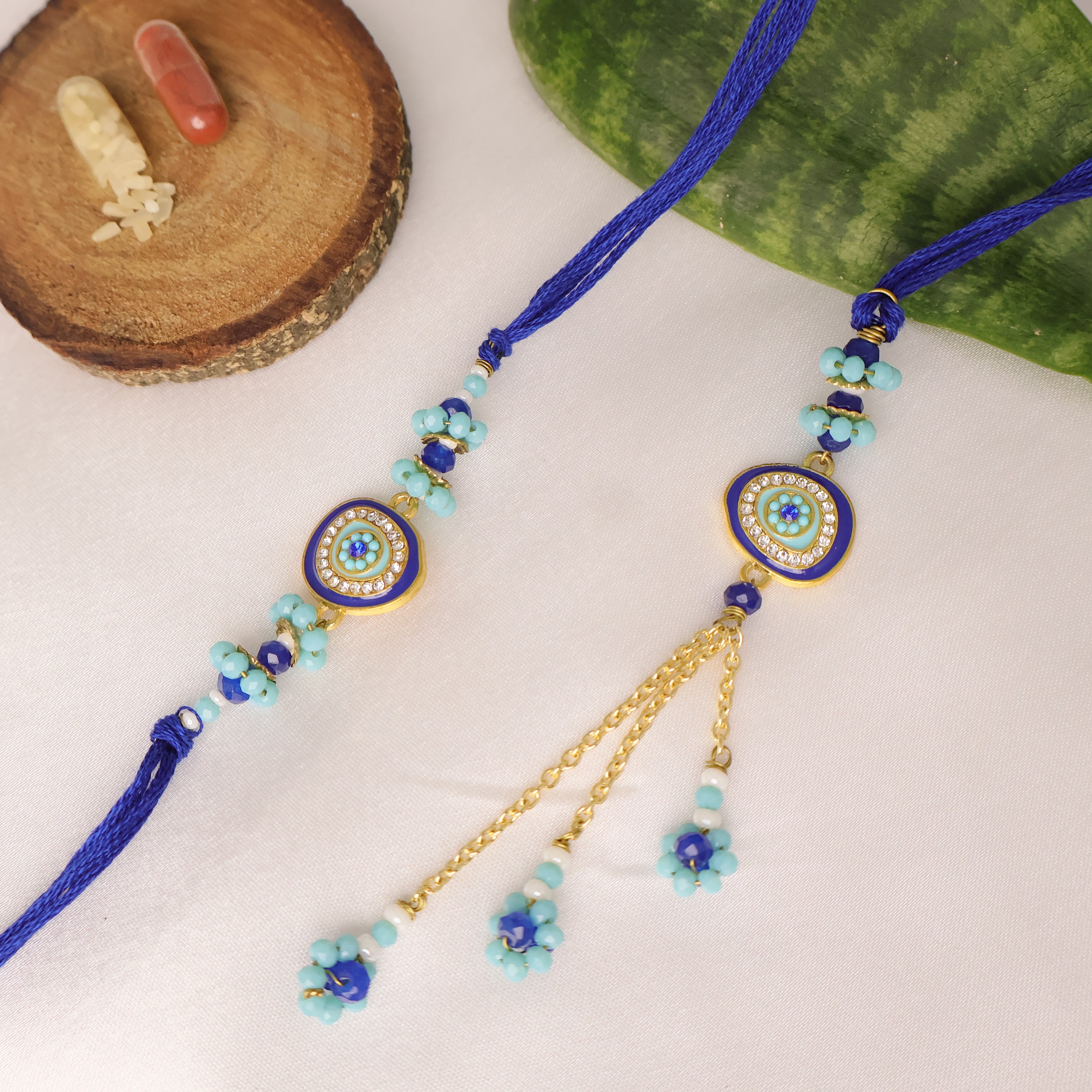 Blue Evil Eye Rakhi & Lumba Set