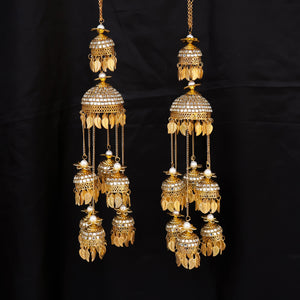 Multi Layered Mirror Work Golden Jhumki & Bead Leaf Kaleere Set