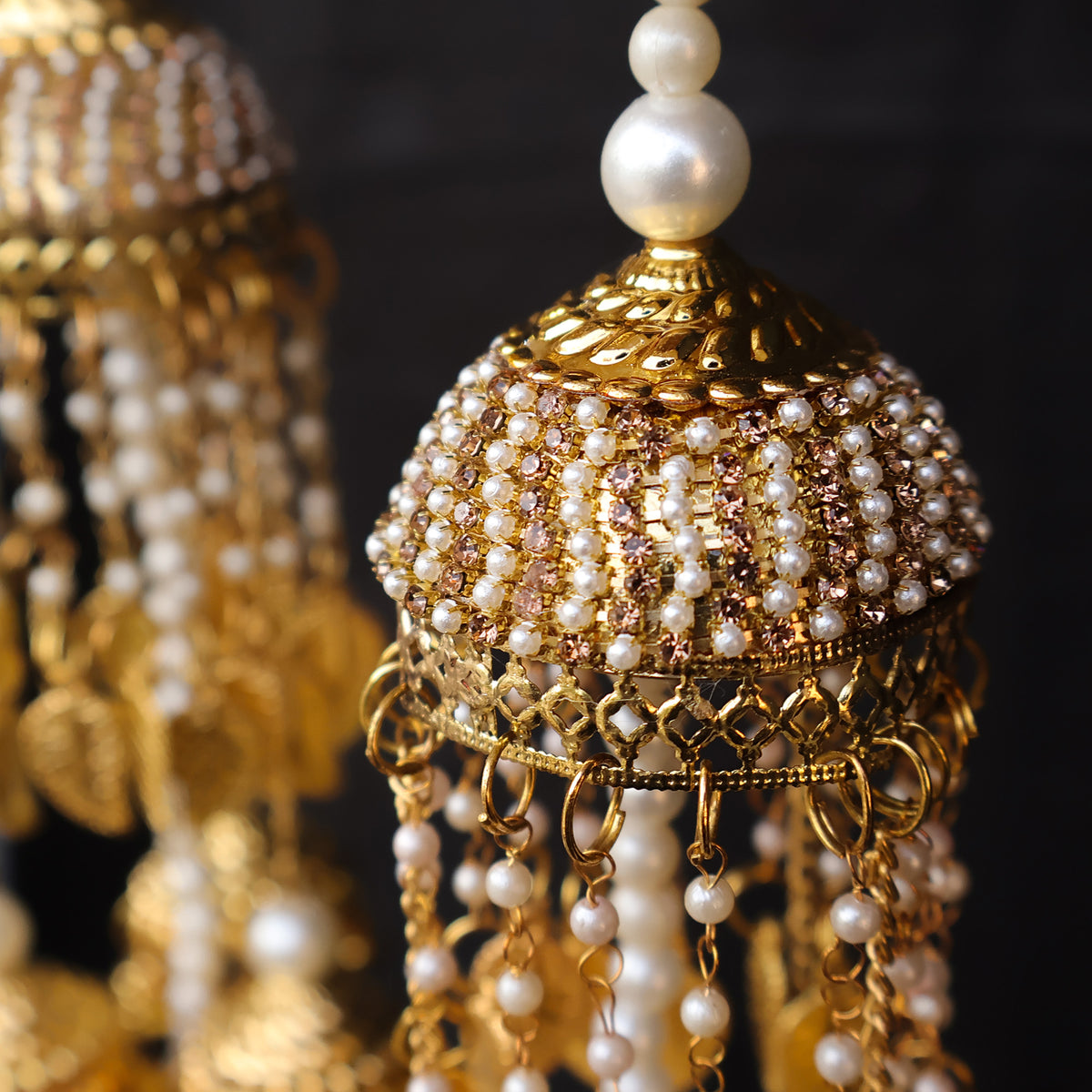 Gold Plated Long Pearl Chain Kaleere Set