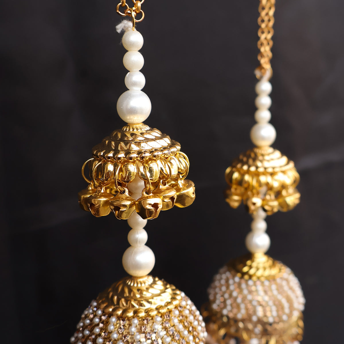 Gold Plated Long Pearl Chain Kaleere Set