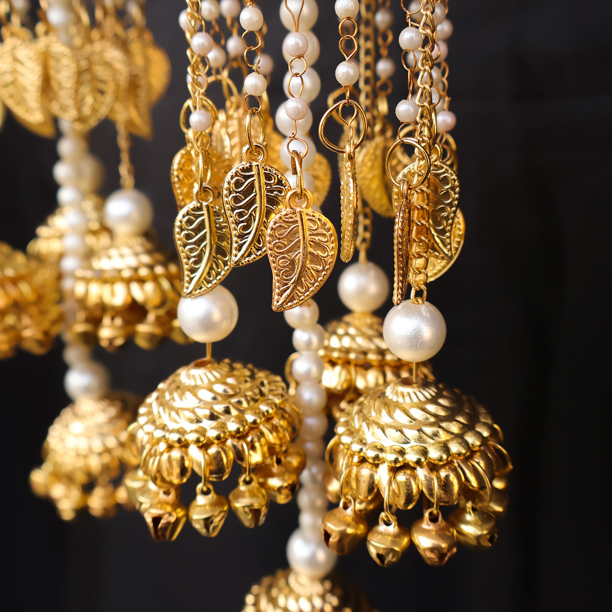 Gold Plated Long Pearl Chain Kaleere Set
