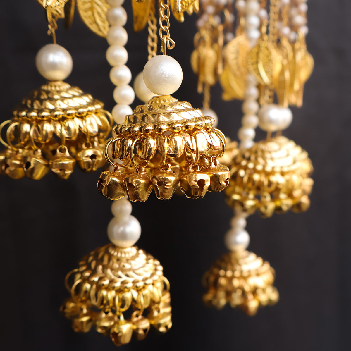 Gold Plated Long Pearl Chain Kaleere Set