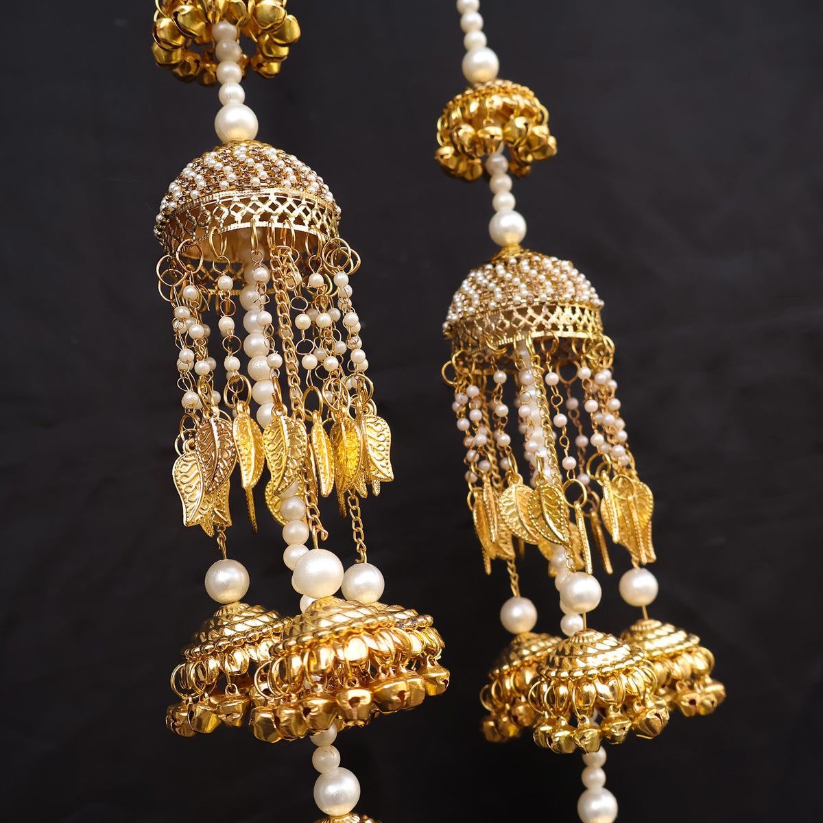 Gold Plated Long Pearl Chain Kaleere Set