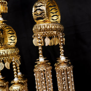 Gold Plated Couple Motif Pearl Chain Multi Layered Kaleere Set