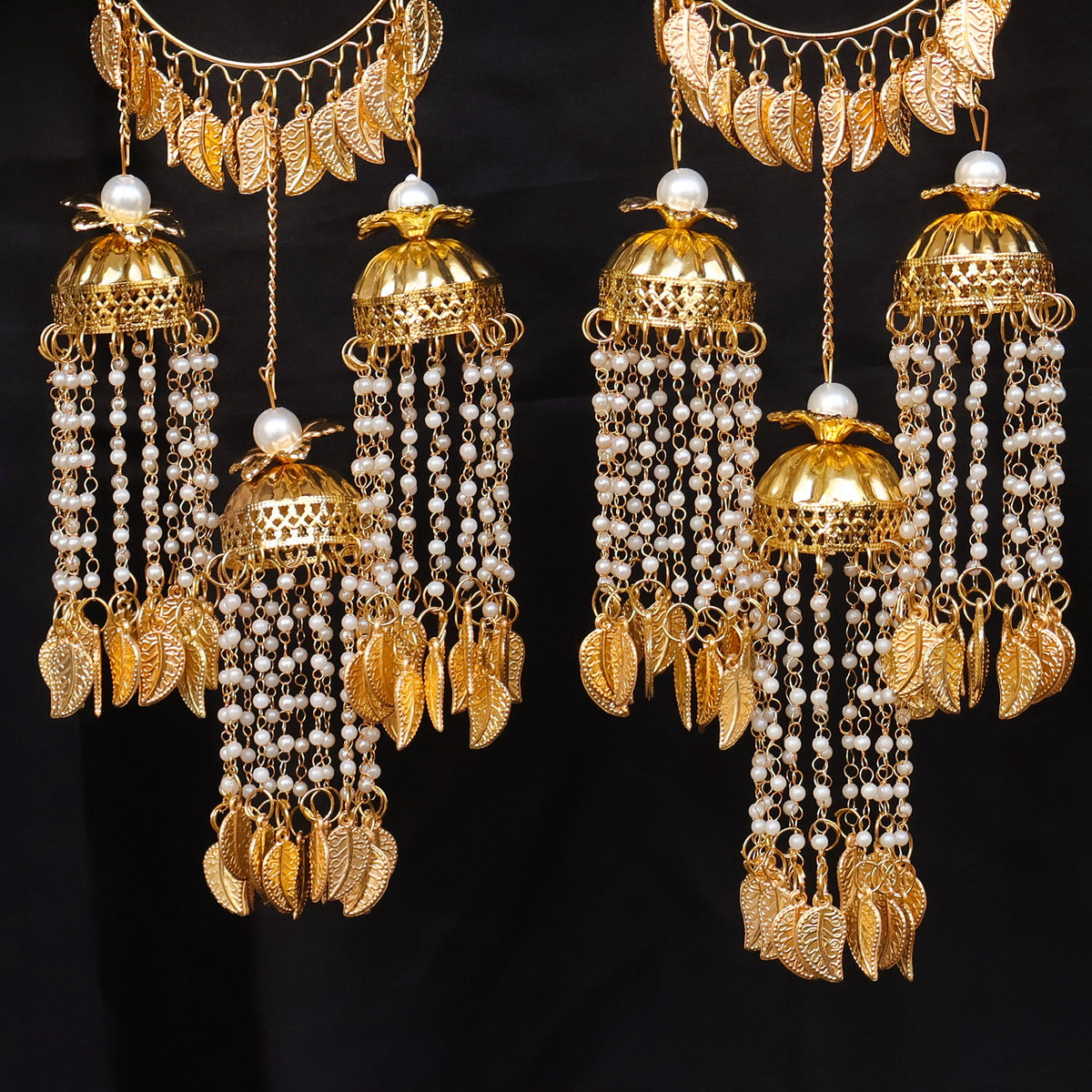 Gold-Plated Pearl Jhumki Leaf Kaleere Set