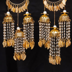 Gold-Plated Pearl Jhumki Leaf Kaleere Set