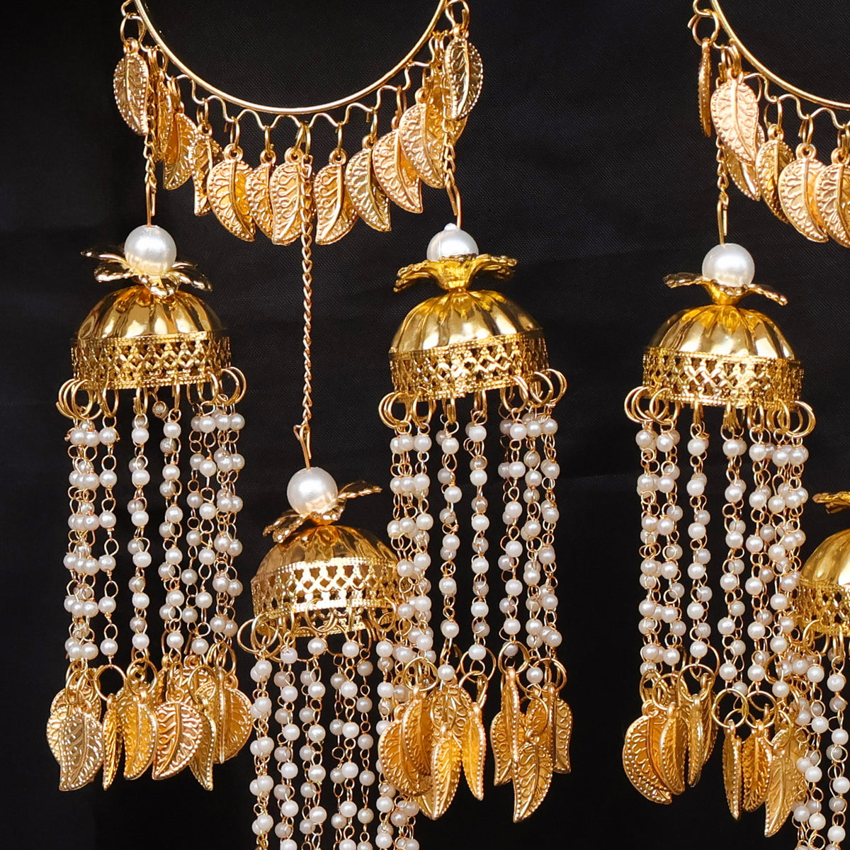 Gold-Plated Pearl Jhumki Leaf Kaleere Set